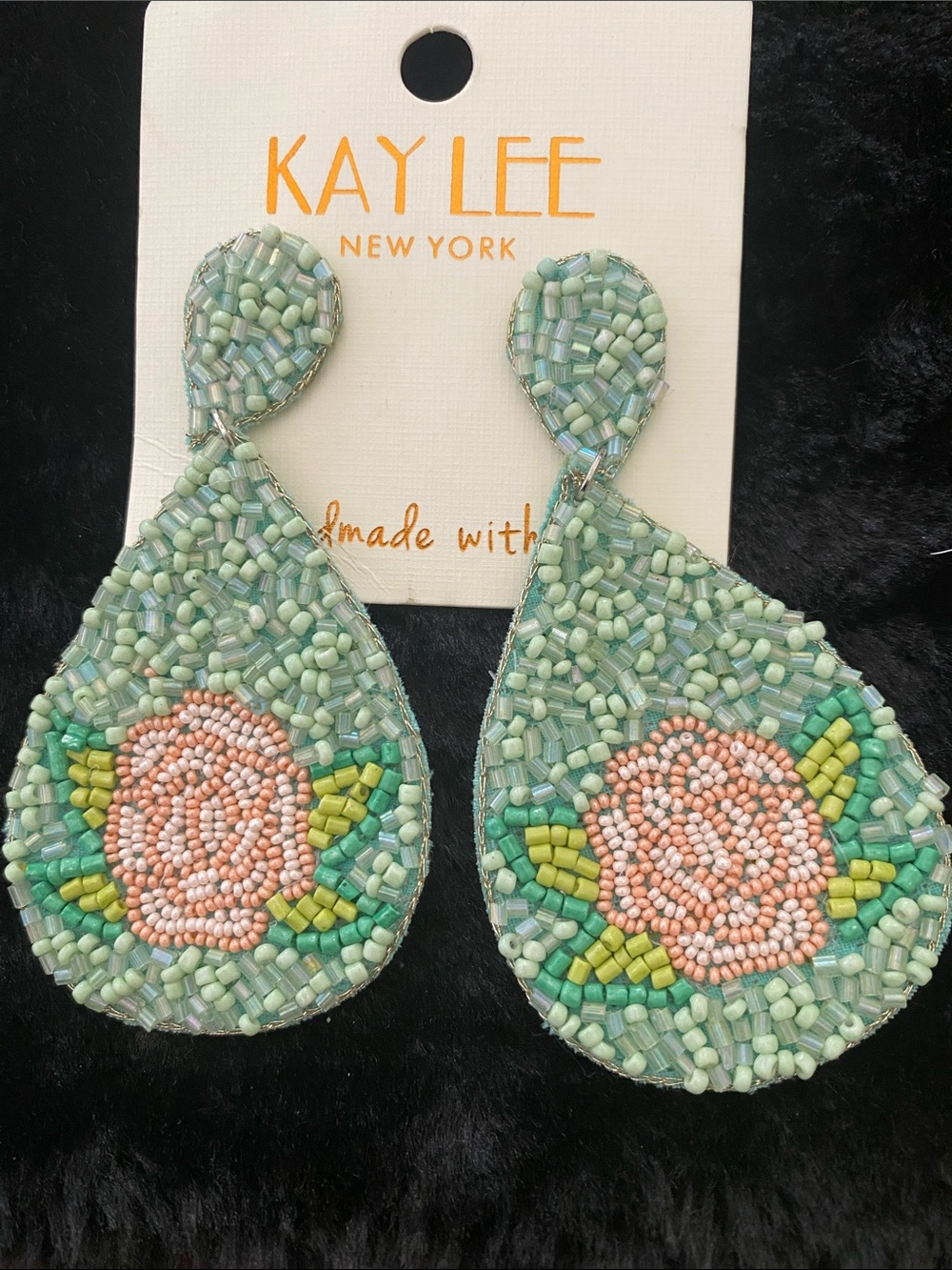 Kaylee New York Mint Beaded Floral Teardrop Earrings